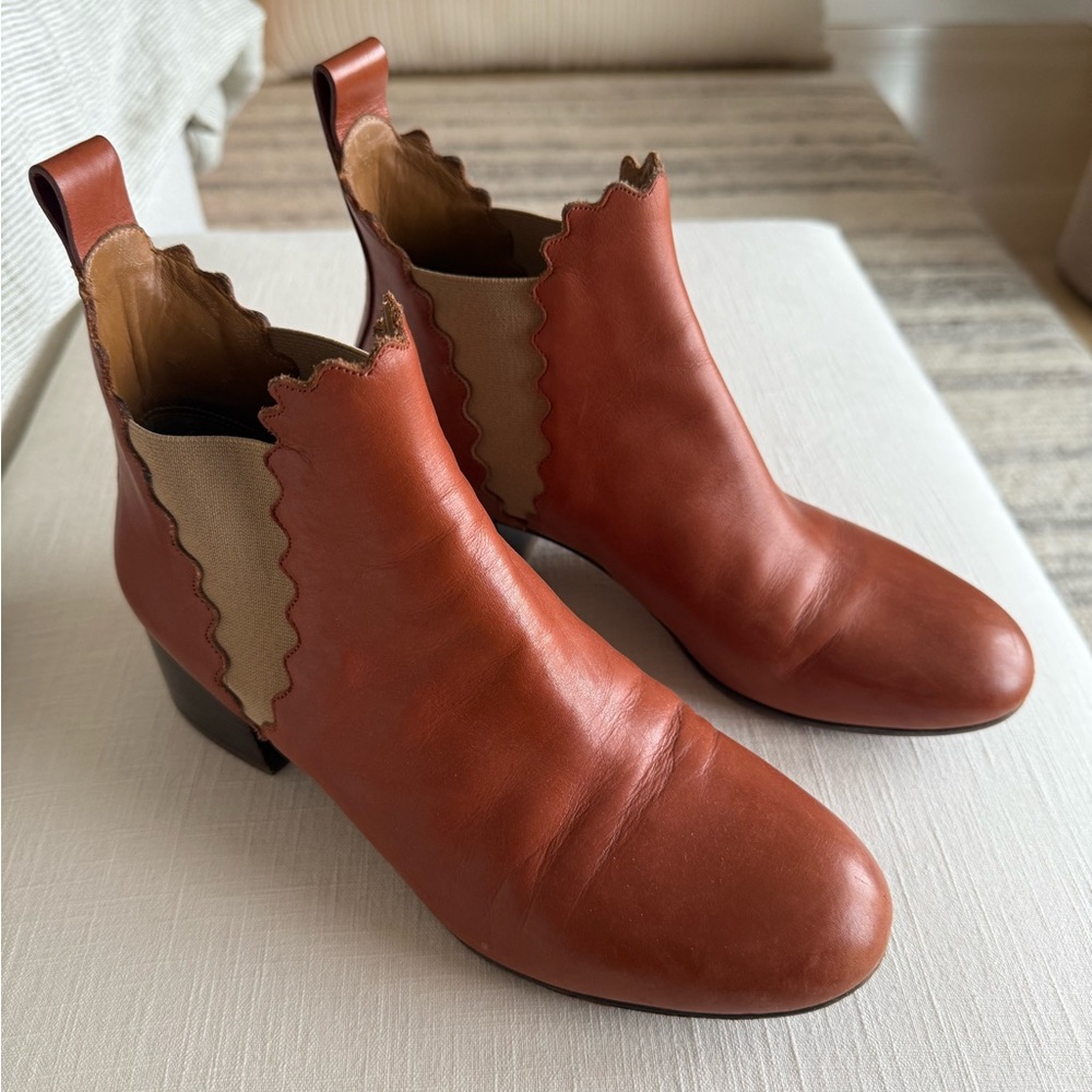 Chloe Tan Leather Ankle Boots